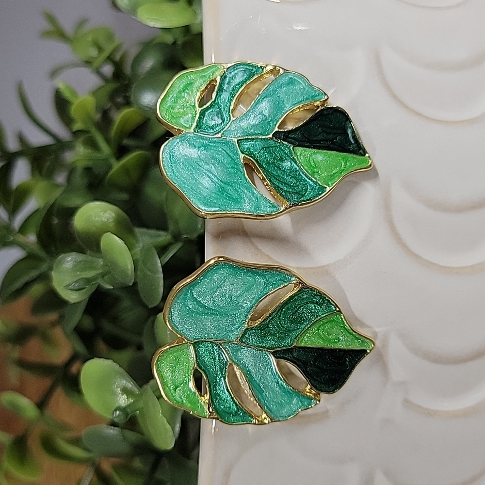 Monstera Statement Earrings - Picture 5 of 8